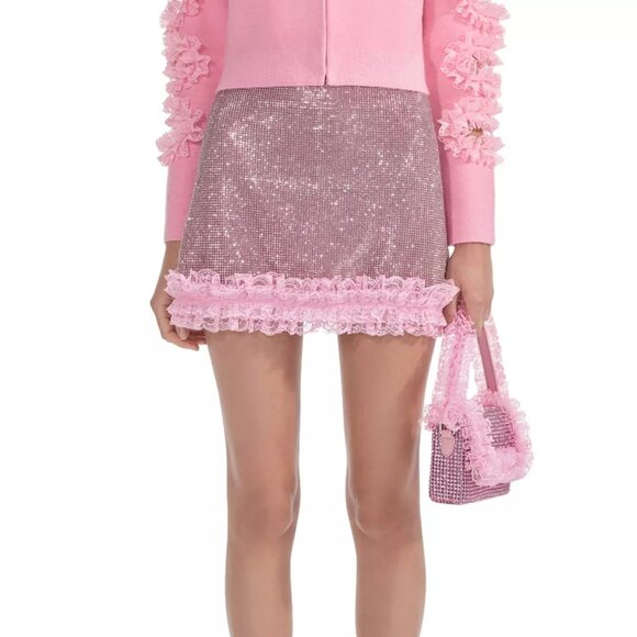 585$ Self-Portrait X Christopher Kane Crystal Fishnet Mini Skirts Size 10 Pink - Picture 1 of 3